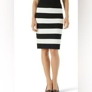 White House Black Market Striped Pencil Skirt Sz 0 Black White Lined Stretch